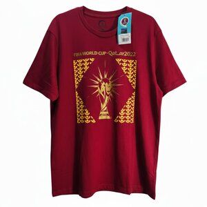 NWT | FIFA World Cup Qatar 2022 Official Trophy Gold Foil Graphic Tee | Maroon |